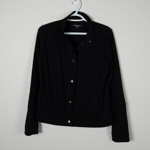 Eileen Fisher Cotton Zipper Button Jacket Black  XS